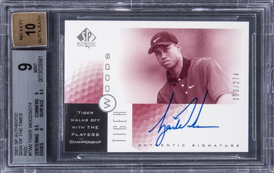 2001 Upper Deck SP Authentic "Sign Of The Times" Red #TW Tiger Woods Signed Rookie Card (#153/274) - BGS MINT 9/ BGS 10